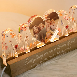 Birth Month Flower Photo Upload Personalized Led Night Light, Mother's Day Gift