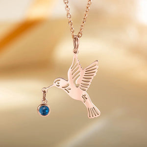 Personalized Dainty Hummingbird Necklace with Birthstone Bird Jewelry Mother's Day Gift for Women