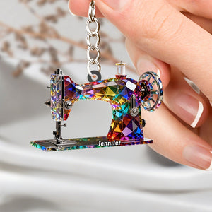 Stained Glass Effect Sewing Machine Custom Name Acrylic Keychain, Gift For A Tailor