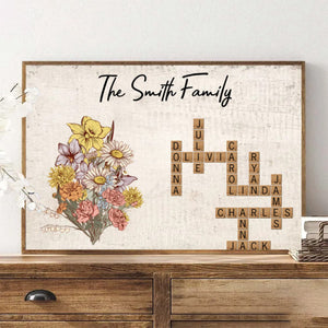 Birth Flower Family Crossword Puzzle Art Personalized Poster