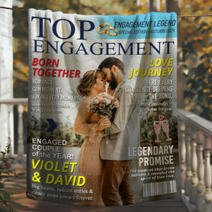 Personalized Custom Couple Photo Engagement Magazine Cover Blanket, Wedding Keepsake