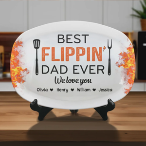 Father's Day Gift For Dad & Grandpa – Personalized "Best Flippin' Dad Ever" Family Platter