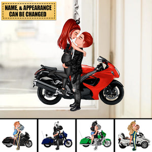 Kissing Doll Motorcycle Couple - Personalized Acrylic Ornament - Gifts For Boyfriend Girlfriend