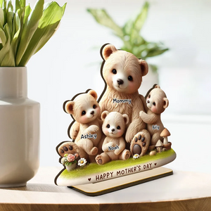 Mama Bear Nana Bear With Kids Adorable Personalized Standing Wooden Plaque, Perfect 2025 Mother's Day Gift