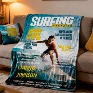 Personalized Surfing Magazine Cover Blanket Unique Gifts For Surfing Lover