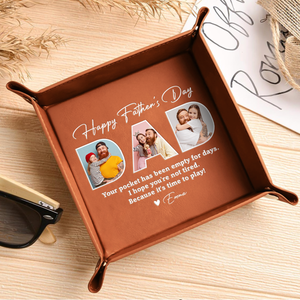 Custom Photo Happy Father's Day Family Personalized Leather Valet Tray