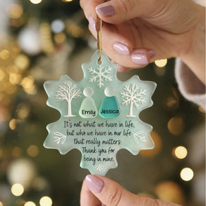 Snowflake-Shaped Sea Glass Friendship - Personalized Custom Acrylic Ornament