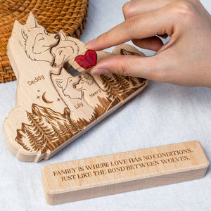 Wooden Wolf Family With Names - Personalized Wooden Puzzle Gift For Family Members
