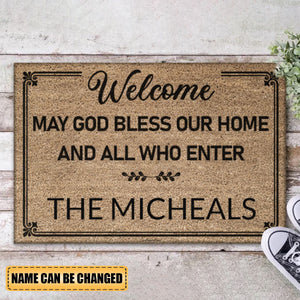 Personalized welcome may God bless our home and all who enter Doormat