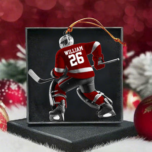 Hockey Player Christmas Ornament, Personalized Ornament