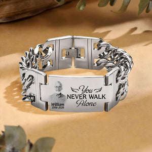 Custom Photo You Never Walk Alone Memorial - Personalized Engraved Bracelet Double Chain