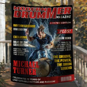 Personalized Modern Drummer Magazine Cover Blanket, Cool Gift For Music Lover, Drummer Gift