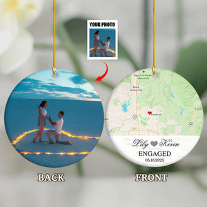 Engagement Ornament - Custom Map & Photo Gift Ceramic Ornament