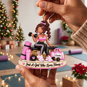 Personalized Fitness Girl Christmas Ornament – Custom Name Gym Keepsake | Gift For Workout & Weightlifting Lovers