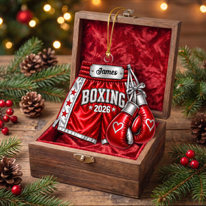 Personalized Boxing Gloves & Shorts Christmas Ornament 2026 โ Custom Name Acrylic Keepsake | Gift For Boxers & Coaches