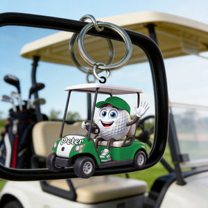 Golf Player On Golf Cart Keychain โ Personalized Gift For Golf Lovers