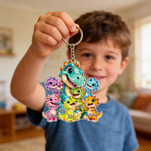 Dinosaur Grandma Grandkids - Personalized Acrylic Keychain Gift for Grandma, Mom