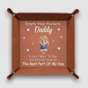 Empty Your Pockets, Fill Our Hearts - Family Personalized Leather Valet Tray Gift For Dad, Grandpa