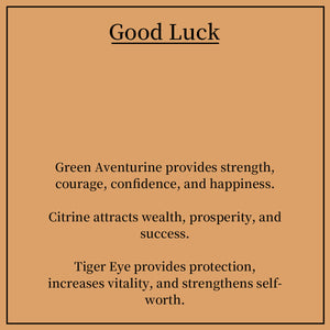 Personalized GOOD LUCK crystal chip bottle.  Lucky charm.  Crystals for new beginnings, exams, interview