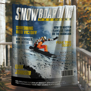 Personalized Snowboarding Magazine Cover Blanket, Snowboarding Player Gift, Unique Gifts For Snowboarding Lover