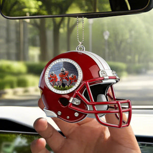 Personalized American football helmet themed photo car pendant