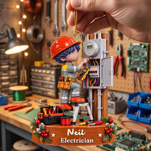 Personalized Electrician Christmas Ornament – Custom Name Electrical Panel & Tool Design Keepsake | Gift For Electricians & Apprentices