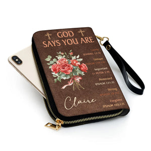 Personalized God Says You Are Birth Flower Bouquet PU Leather Long Wallet Gift for Christian