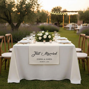 Just Married - Personalized Names Wedding Table Runner, Wedding Sign, Bridal Table Decoration