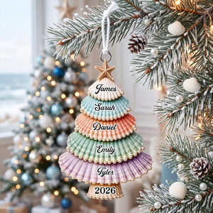 "Gathered With Grateful Hearts" โ Custom Shell Acrylic Ornament | Personalized Christmas & Birthday Gift For Family