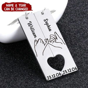 Couple Keychain Set Heart, Personalised Matching Couple Keyring
