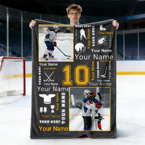 Hockey Name Blanket Personalized With Photo, Custom Gifts For Hockey Player, Field Hockey Gifts