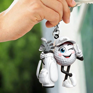 Fun Winking Golf Ball Mascot Keychain - Personalized Golf Mascot Keychain Gift for Male & Female Golfer