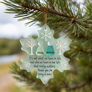 Snowflake-Shaped Sea Glass Friendship - Personalized Custom Acrylic Ornament
