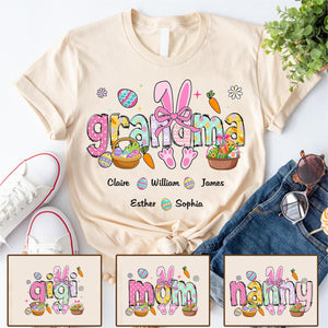 Easter Bunny Coquette Bow Gift For Family, Personalized Grandma And Kids T-Shirt