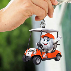 Golf Player On Golf Cart Keychain โ Personalized Gift For Golf Lovers