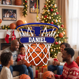 Personalized Basketball Hoop Christmas Ornament โ Custom Name & Ball-In-Net Acrylic Keepsake | Gift for Players & Coaches