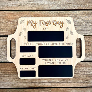 Personalized First Day of School Sign with handle - Reusable Memory Photo Board | Back To School | Starting School Nursery Preschool