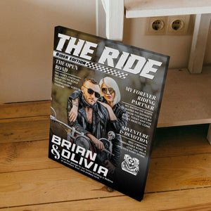 Personalized Custom Photo Biker Couple Magazine Cover Poster, Anniversary Gift for Riders, Motorcycle Couple