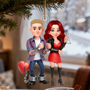 Unique Creative Gift For Couples โ Personalized Funny Cartoon Couple Acrylic Ornament With Handcuffed Love Design