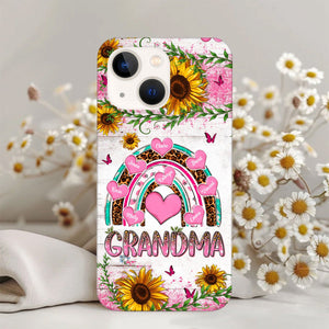 Personalized Phone Case - Grandma, Nana Leopard Pink Pattern Kid Names In Heart