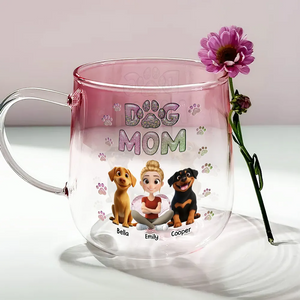 Dog Mom Lovely Cartoon - Personalized Custom Pink Gradient Glass Mug