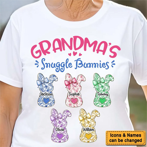 Grandmas Snuggle Bunnies Ribbon Easter Day - Personalized Pure Cotton T-Shirt