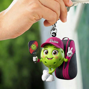 Pickleball Paddle & Sports Bag Keychain - Personalized Pickleball Mascot Keychain Gift for Male & Female Player