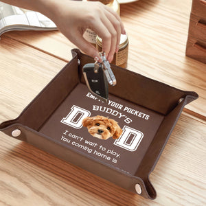 Custom Photo Dog Can't Wait To Play With Dad Personalized Leather Valet Tray