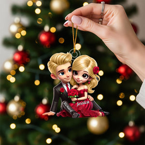 Roses Couple Sitting Together, Personalized Acrylic Ornament, Gift For Couples