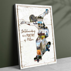 Personalized Skateboard Photo Collage Canvas Print,Unique Skateboard Gifts