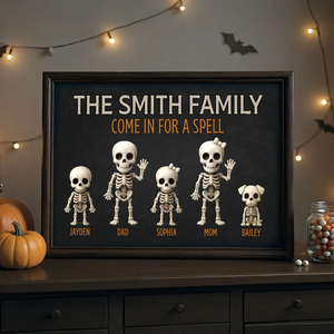 Halloween Funny Skeleton Family Personalized Poster, Halloween Decor