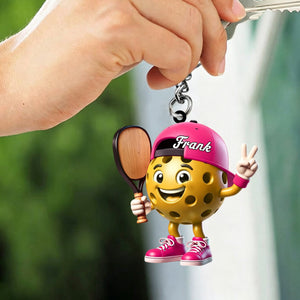 Victory Gesture Personalized Cute Pickleball Mascot Keychain Gift For Pickleball Lovers