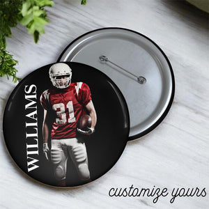 Personalized Photo Player Team Name And Number Pin Buttons Gift for Football Basketball Sport Lover