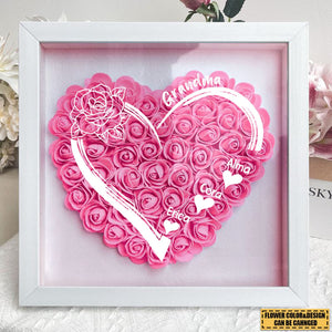 Personalized nana and grandkids heart Flower Shadow Box